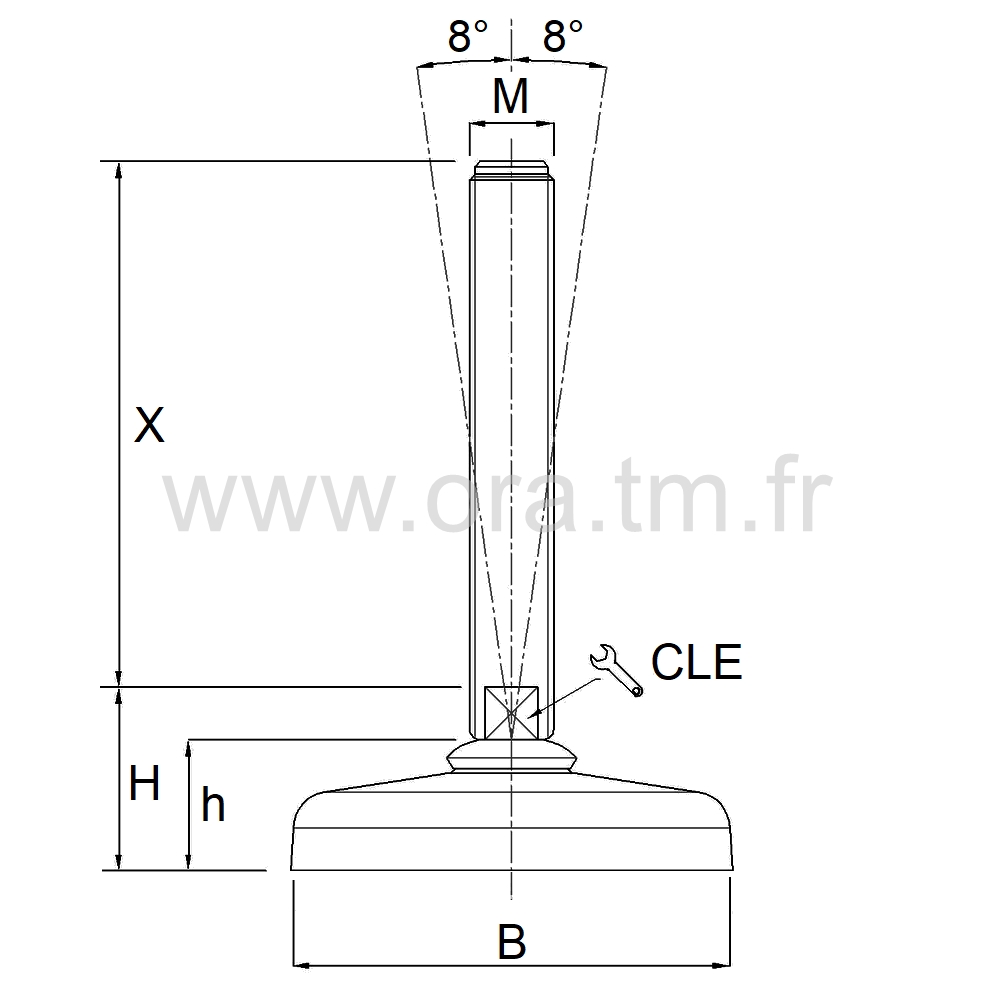 VMB6 - VERIN PIED CONVOYEUR - PRISE 2 PLATS ANGLE 8°